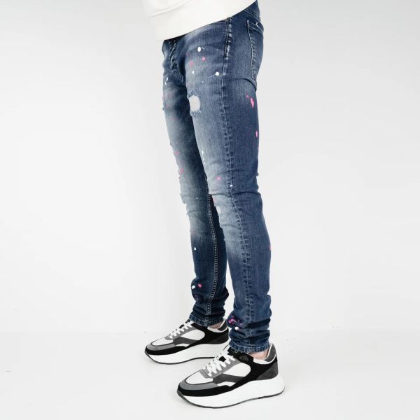 AB Lifestyle Las Vegas Slim Fit Paint Jeans Donker Blauw