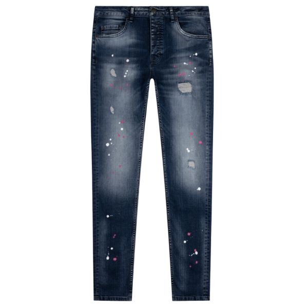 AB Lifestyle Las Vegas Slim Fit Paint Jeans Donker Blauw