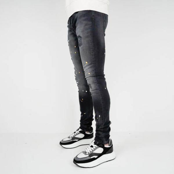 AB Lifestyle Las Vegas Slim Fit Paint Jeans Zwart