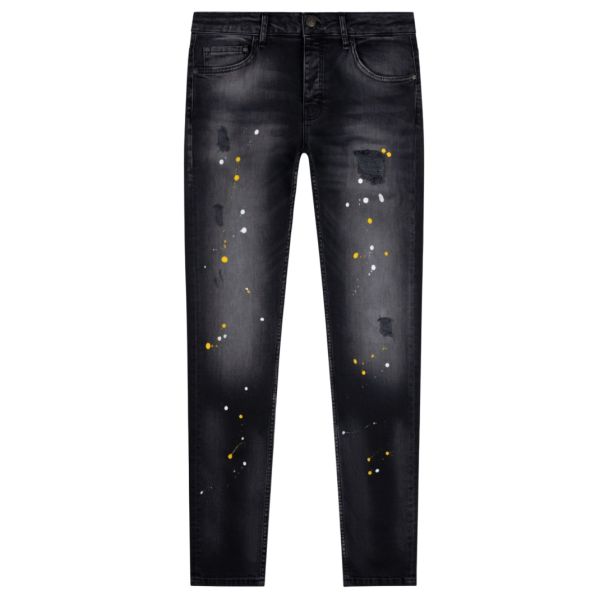 AB Lifestyle Las Vegas Slim Fit Paint Jeans Zwart