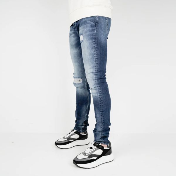 AB Lifestyle Los Angeles Slim Fit Destroyed Jeans Donker Blauw