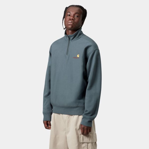 Carhartt WIP Half Zip American Script Sweater Donker Blauw