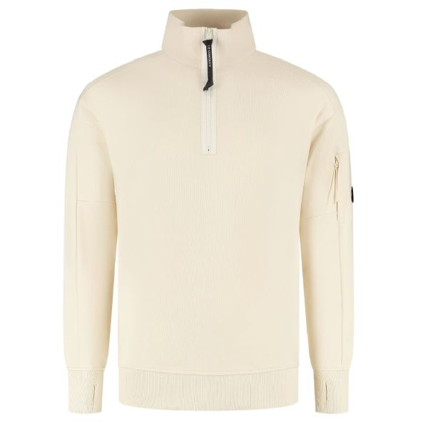 CP Company Diagonal Raised Fleece Half Zip Sweater Beige