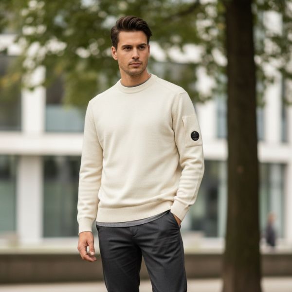 CP Company Extrafine Merino Wool Sweater Wit