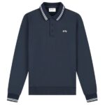 Olaf Tipping Detail Oversized Longsleeve Polo Navy