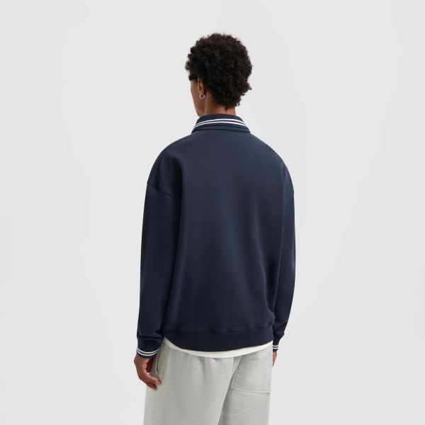 Olaf Tipping Detail Oversized Longsleeve Polo Navy