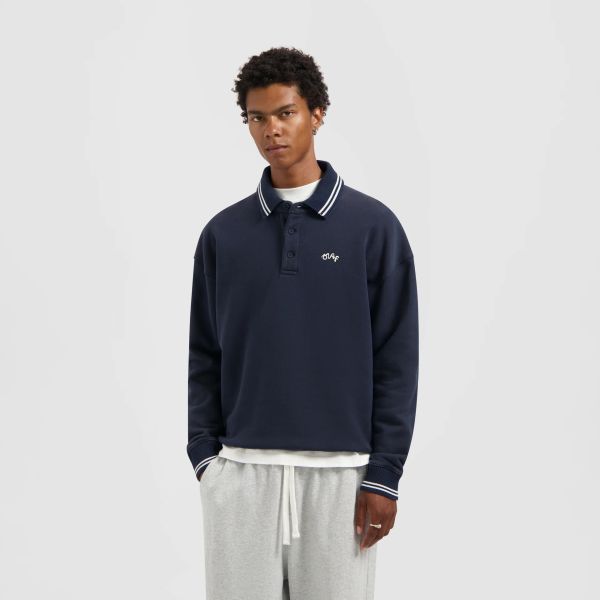 Olaf Tipping Detail Oversized Longsleeve Polo Navy