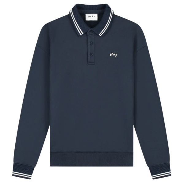 Olaf Tipping Detail Oversized Longsleeve Polo Navy