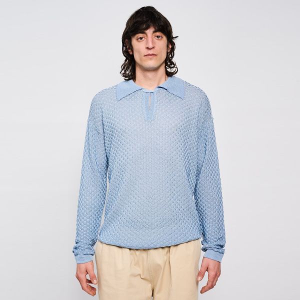 Bonsai Keyhole Longsleeve Knit Polo Blauw