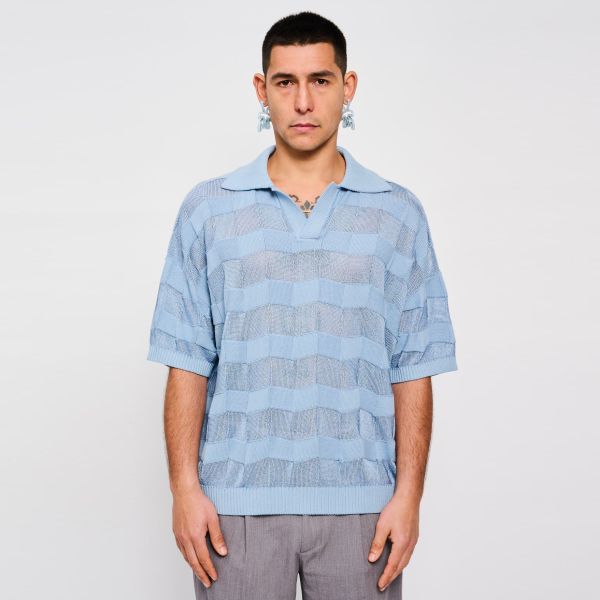 Bonsai Stripes Knit Polo Blauw