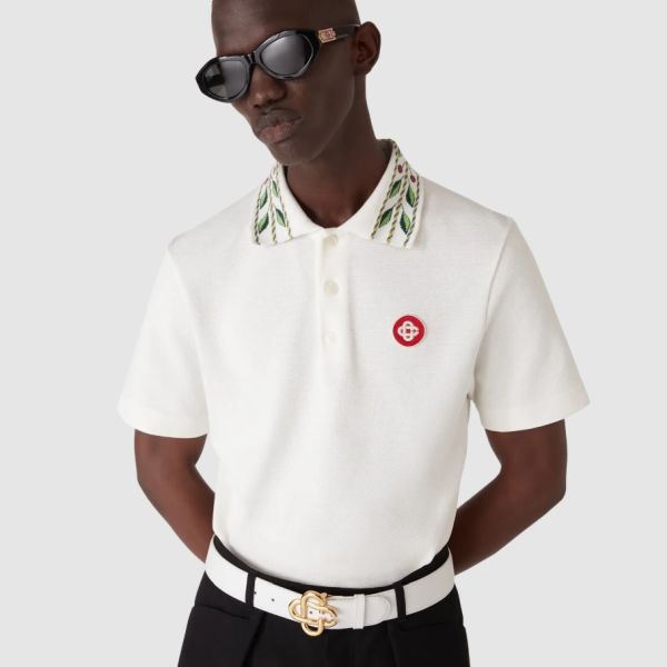 Casablanca Laurel Pique Polo Off White