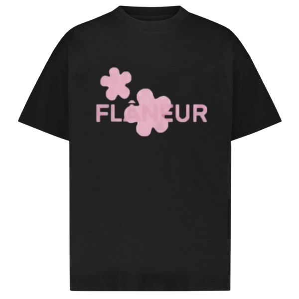 Flâneur Organic Flower T-shirt Zwart/Roze