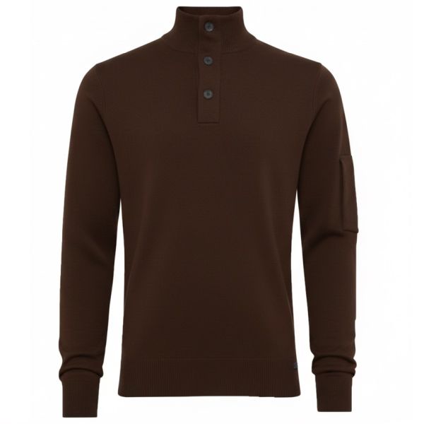 Genti Turtle 3 Buttons Sweater Donker Bruin