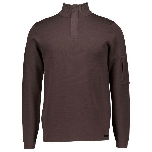 Genti Turtle Zip Sweater Donker Bruin