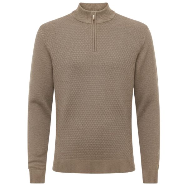 Gentiluomo Cable Turtle Zip Sweater Bruin