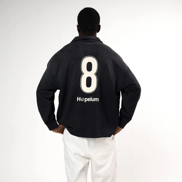 Hopeium Football Polo Sweater Zwart
