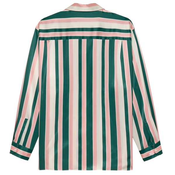 Hopeium Striped Silk Overhemd Off White/Groen/Roze