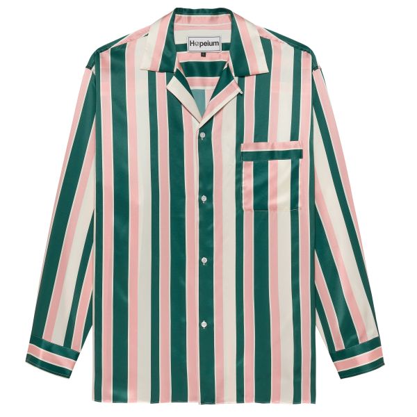 Hopeium Striped Silk Overhemd Off White/Groen/Roze