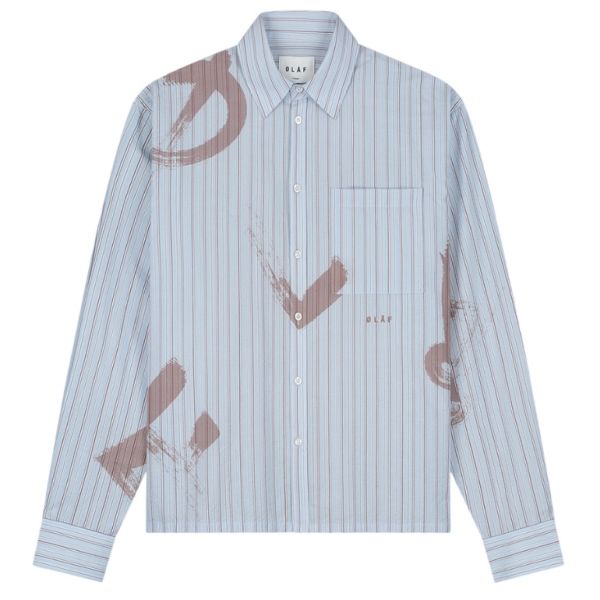 Olaf Brushstroke Logo Stripe Overhemd Licht Blauw