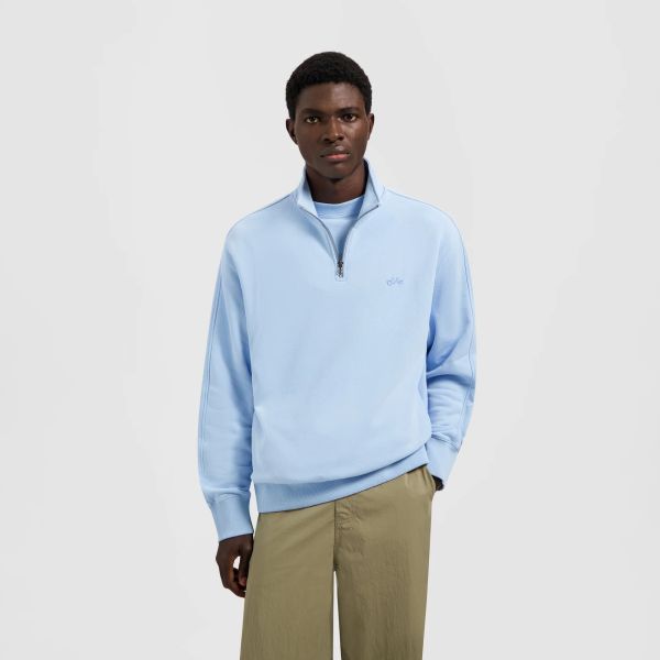 Olaf Signature Zip Mock Sweater Licht Blauw
