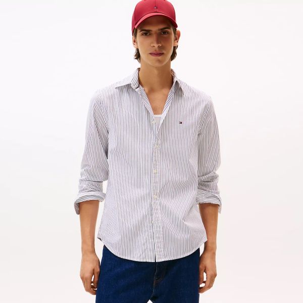 Tommy Hilfiger Core Hairline Popline Overhemd Wit/Blauw