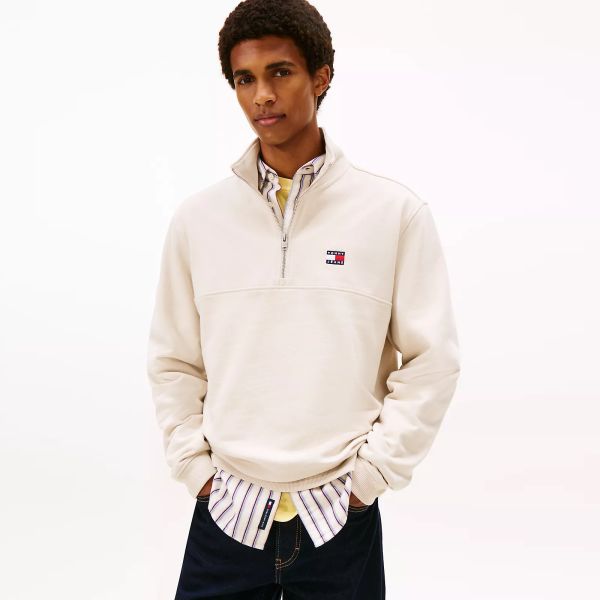 Tommy Jeans Regular Badge Quarter Zip Sweater Off White