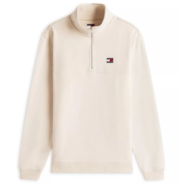 Tommy Jeans Regular Badge Quarter Zip Sweater Off White