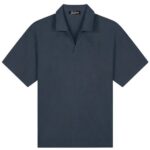 Malelions Emblem Seersucker Buttonless Polo Navy