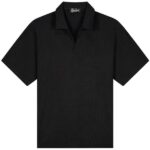 Malelions Emblem Seersucker Buttonless Polo Zwart