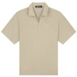 Malelions Emblem Seersucker Buttonless Polo Beige