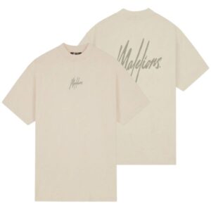 Malelions Oversized Striped Signature T-shirt Beige