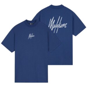 Malelions Oversized Striped Signature T-shirt Blauw