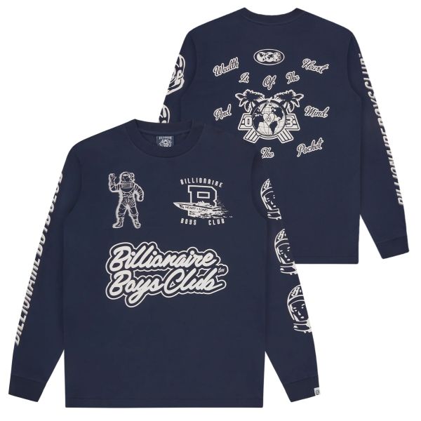 Billionaire Boys Club Global Regatta Multi Print Longsleeve T-shirt Navy