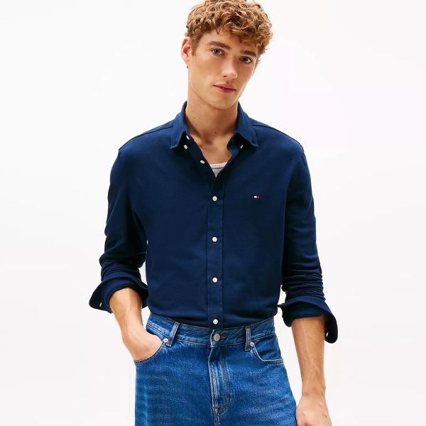 Tommy Hilfiger Knit Pique Feather Overhemd Navy
