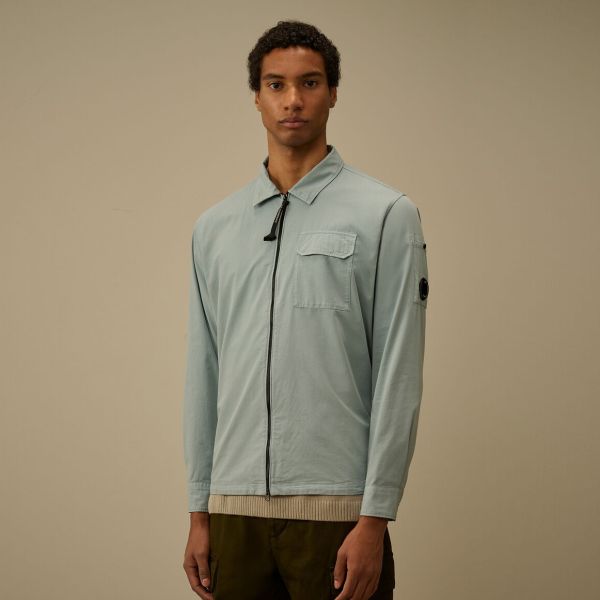CP Company Gabardine Zipped Overshirt Licht Blauw