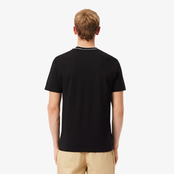 Lacoste Stretch Pique Striped Collar T-shirt Zwart
