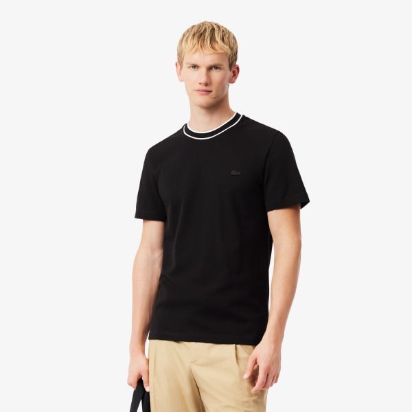 Lacoste Stretch Pique Striped Collar T-shirt Zwart