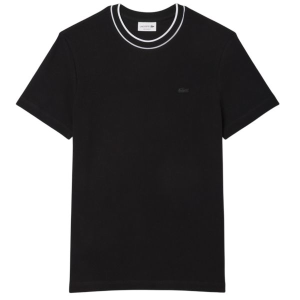 Lacoste Stretch Pique Striped Collar T-shirt Zwart
