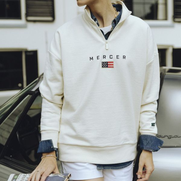 The Mercer Brand Quarter Zip Sweater Off White