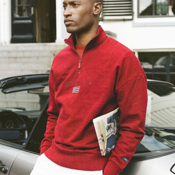 The Mercer Brand Quarter Zip Sweater Rood