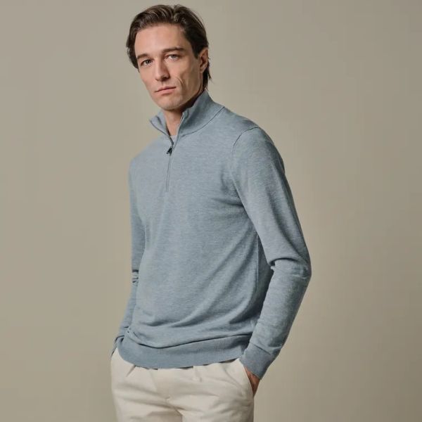 Profuomo Luxury Half Zip Sweater Blauw