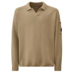 CP Company Chenille Lens Knit Polo Sweater Beige