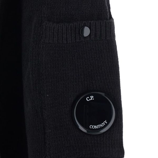 CP Company Chenille Lens Knit Polo Sweater Zwart