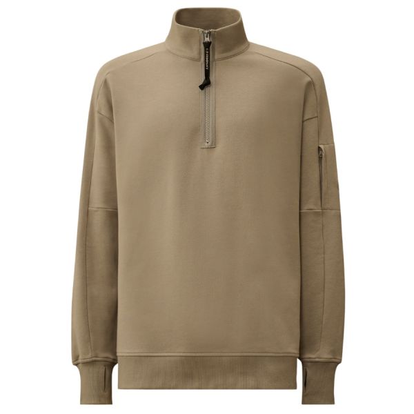 CP Company Diagonal Raised Fleece Lens Half Zip Sweater Beige