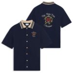 Drôle De Monsieur Slogan Rose Piqué Overhemd Navy