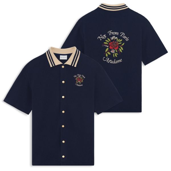 Drôle De Monsieur Slogan Rose Piqué Overhemd Navy