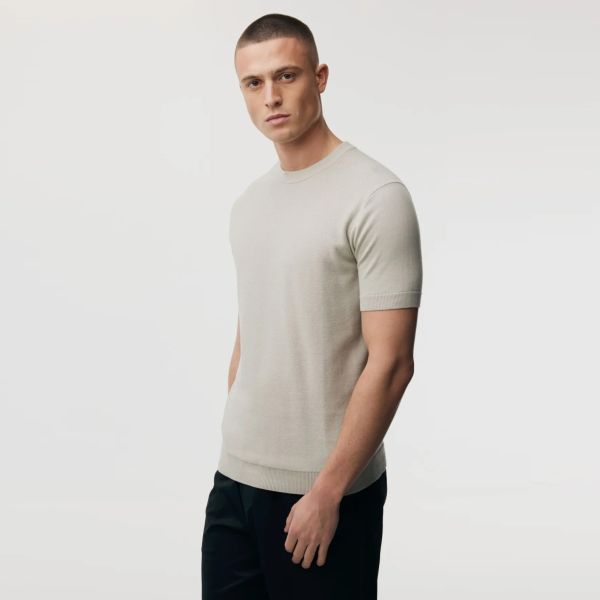 Genti Round Knitted Structured T-shirt Beige