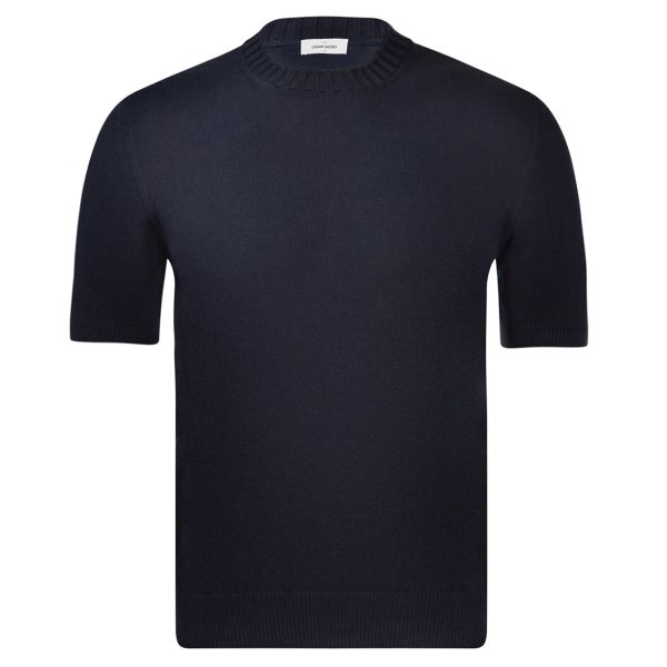 Gran Sasso Ribbed Neck Knitted T-shirt Navy