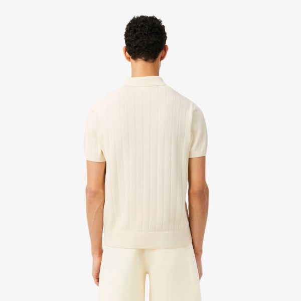 Lacoste Fluid Ribbed Knit Polo Off White