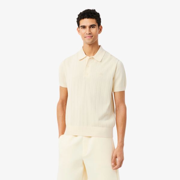 Lacoste Fluid Ribbed Knit Polo Off White
